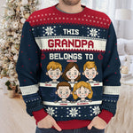 This Grandma Belongs To Green Style - Family Personalized Custom Ugly Sweatshirt - Unisex Wool Jumper - New Arrival Christmas Gift For Grandma, Grandparents