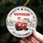 Congrats On Being My Man - Couple Personalized Custom Ornament - Ceramic Round Shaped - Christmas Gift For Husband Wife, Anniversary