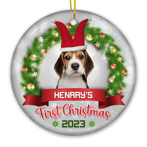 Custom Photo Pawsitively Excited For The First Christmas - Dog & Cat Personalized Custom Ornament - Ceramic Round Shaped - Christmas Gift For Pet Owners, Pet Lovers