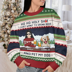 Drink Beer & Pet My Dog - Dog Personalized Custom Ugly Sweatshirt - Unisex Wool Jumper - Christmas Gift For Pet Owners, Pet Lovers