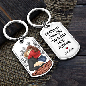 Drive Safe Handsome I Love You - Couple Personalized Custom Keychain - Gift For Husband Wife, Anniversary