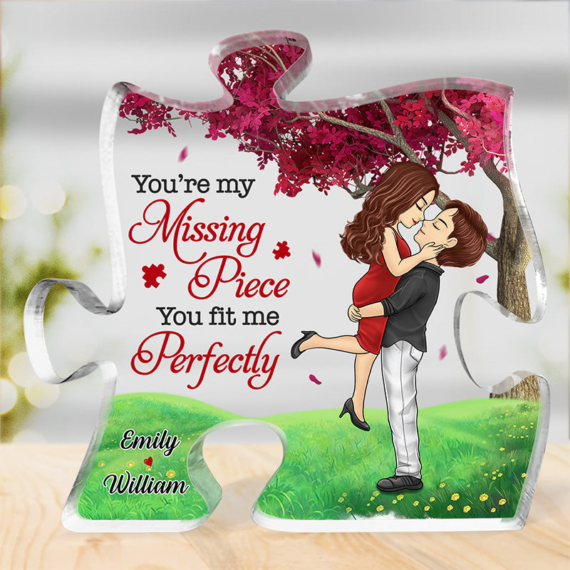 You Complete Me And Make Me A Better Person - Couple Personalized Custom Puzzle Shaped Acrylic Plaque - Christmas Gift For Husband Wife, Anniversary