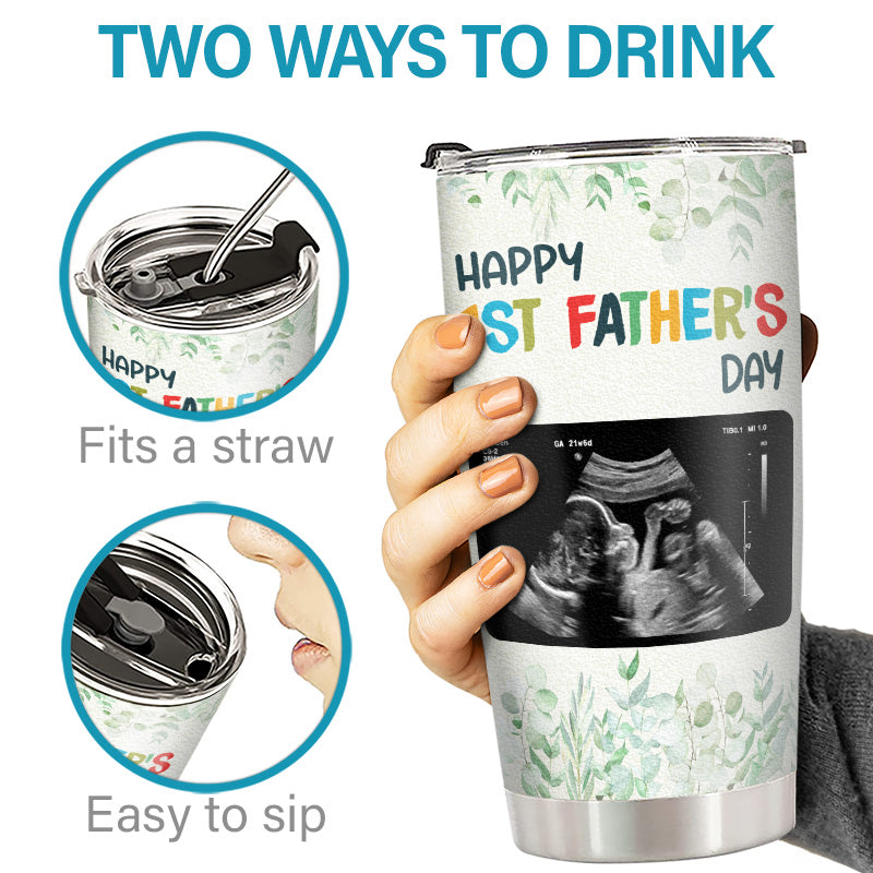 Custom Photo Our Adventures Are About To Start - Family Personalized Custom Tumbler - Father's Day, Birthday Gift For First Dad