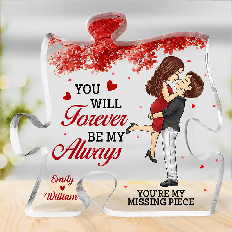 My Heart Belongs With You - Couple Personalized Custom Puzzle Shaped Acrylic Plaque - Gift For Husband Wife, Anniversary