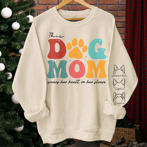 This Fur Mama Wears Her Heart - Dog Personalized Custom Unisex Sweatshirt With Design On Sleeve - Gift For Pet Owners, Pet Lovers