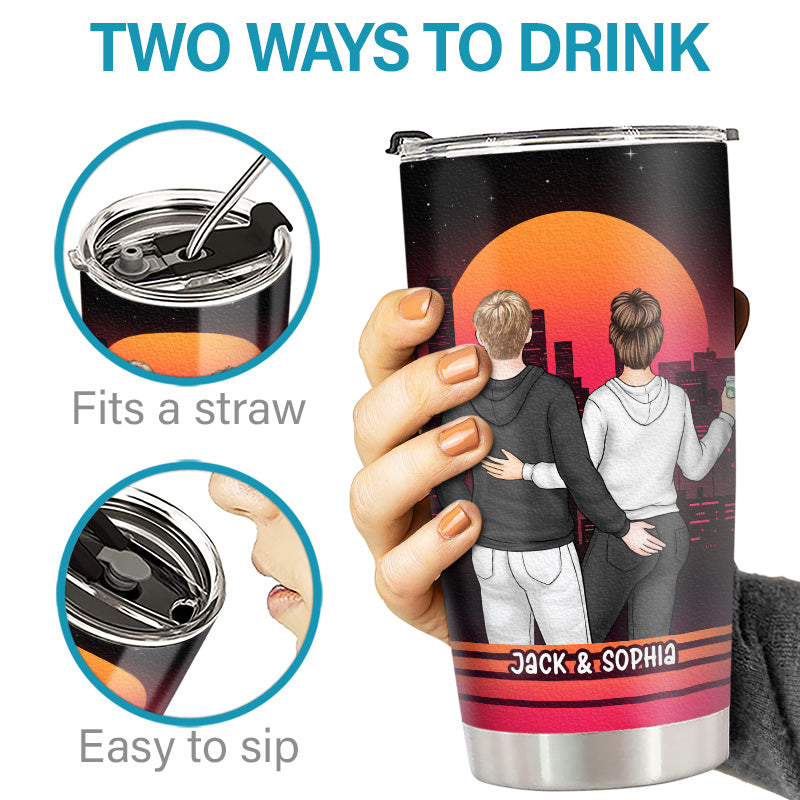 All Because Two People Swiped Right - Couple Personalized Custom Tumbler - Gift For Husband Wife, Anniversary
