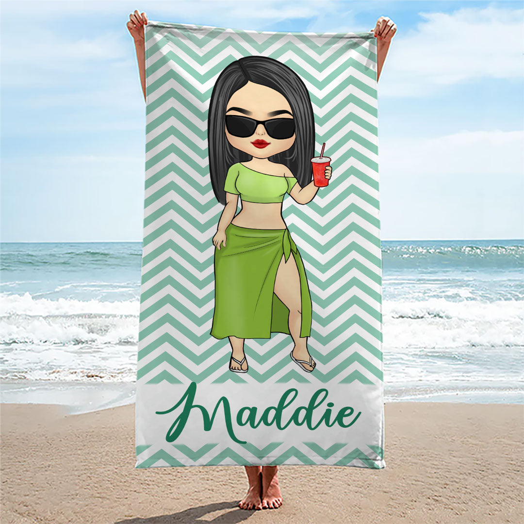 Happiness Comes In Waves - Bestie Personalized Custom Beach Towel - Gi - Pawfect  House