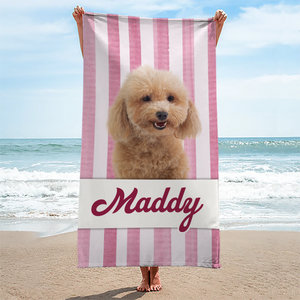Custom Photo Get Lit By The Beach - Dog & Cat Personalized Custom Beach Towel - Summer Vacation Gift, Gift For Family Members, Pet Owners, Pet Lovers