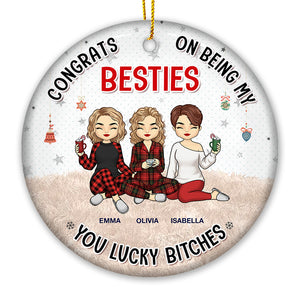 Lucky To Be My Sisters - Bestie Personalized Custom Ornament - Ceramic Round Shaped - Christmas Gift For Best Friends, BFF, Sisters