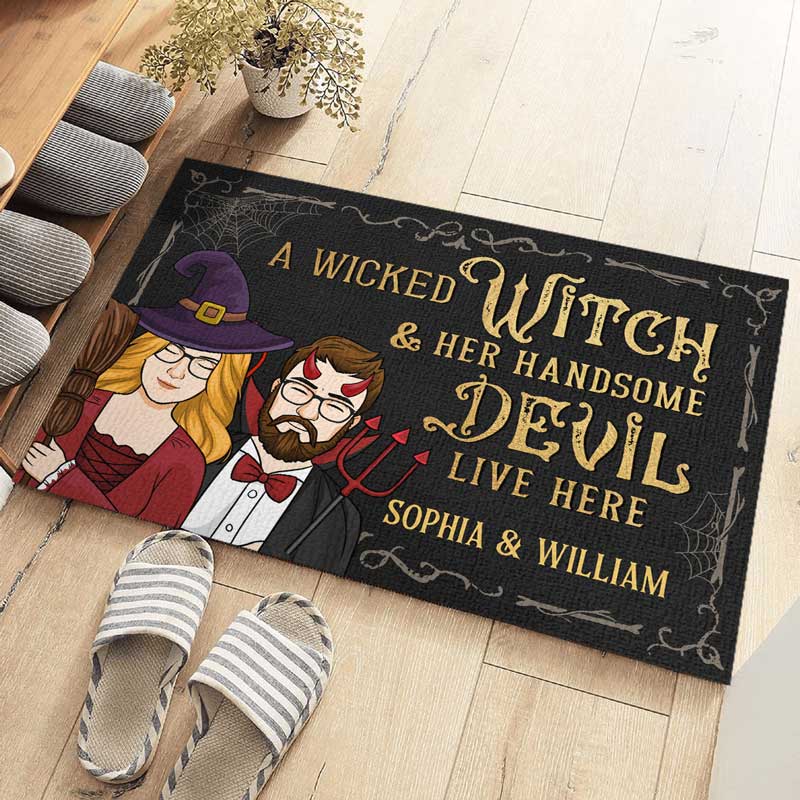 Home Of A Beautiful Devil Personalized Halloween Doormat Gift For Dog Mom