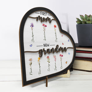 First Mom Now Granny - Family Personalized Custom 2-Layered Wooden Plaque With Stand - House Warming Gift For Mom, Grandma