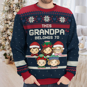I Belong To These Cute Kids - Family Personalized Custom Ugly Sweatshirt - Unisex Wool Jumper - Christmas Gift For Grandma, Grandpa