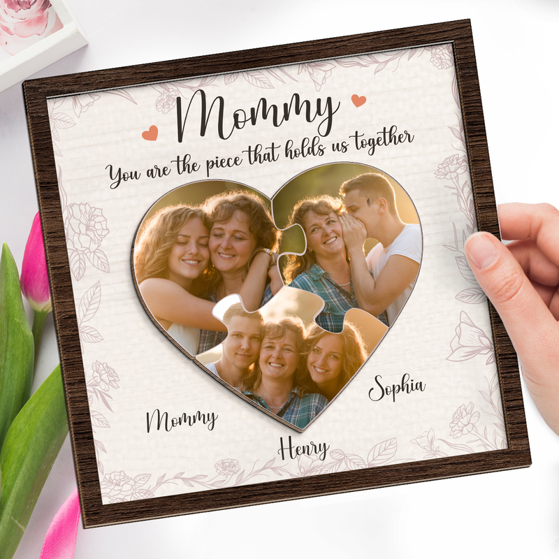 Custom Photo The Loveliest Masterpiece Of The Heart - Family Personalized Custom 2-Layered Wooden Plaque With Stand - House Warming Gift For Mom, Grandma