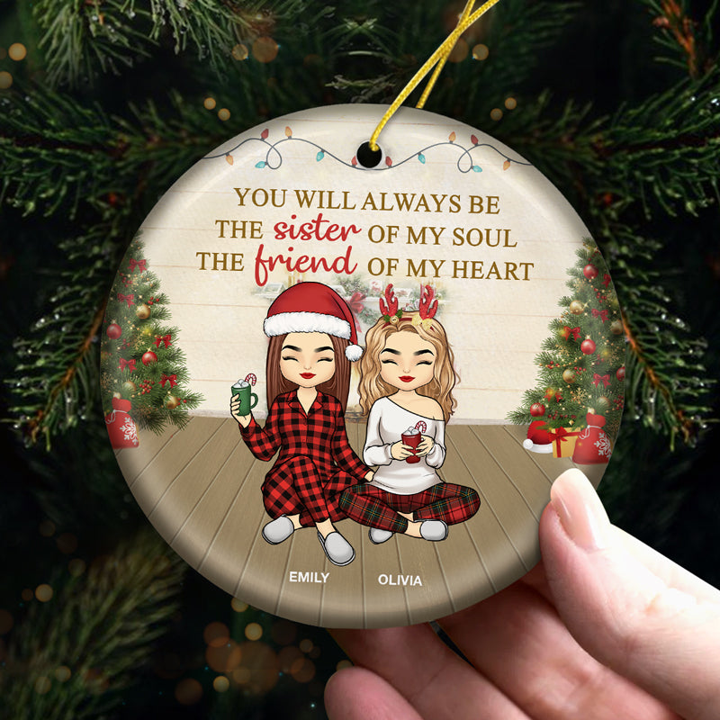 The Friend Of My Heart - Bestie Personalized Custom Ornament - Ceramic Round Shaped - Christmas Gift For Best Friends, BFF, Sisters