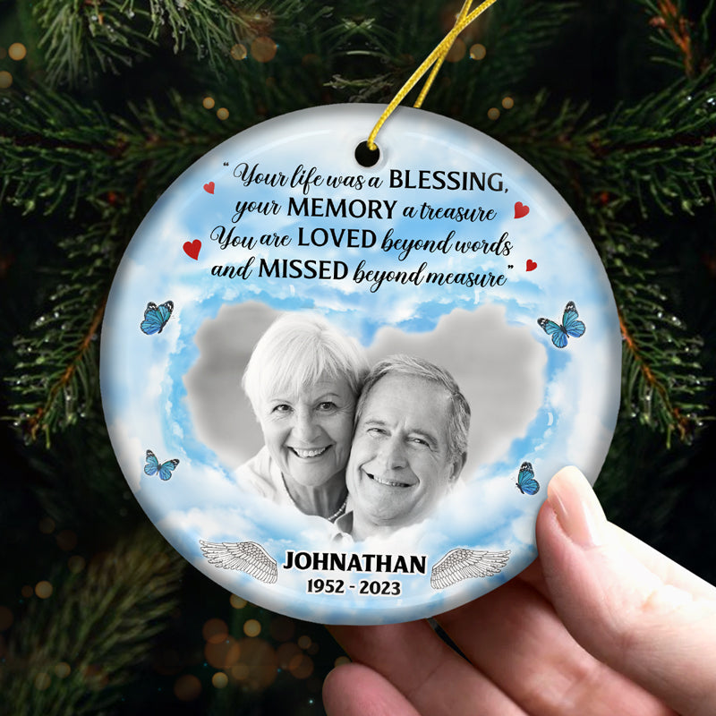 Custom Photo You Are Loved Beyond Words - Memorial Personalized Custom Ornament - Ceramic Round Shaped - Christmas Gift, Sympathy Gift For Family Members