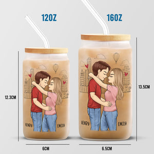 Glad We Matched - Couple Personalized Custom Glass Cup, Iced Coffee Cup - Gift For Husband Wife, Anniversary