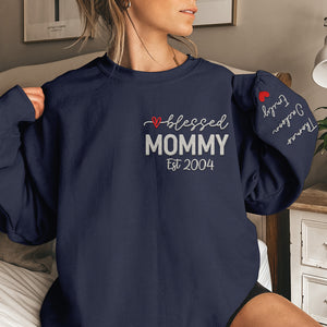 Mother’s Love Is Peace - Family Personalized Custom Unisex Embroidered Sweatshirt With Design On Sleeve - Gift For Mom, Grandma