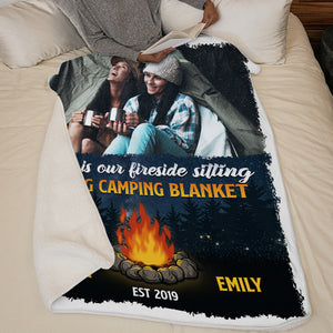 Custom Photo Fireside Sitting Going Camping Blanket - Camping Personalized Custom Blanket - Gift For Best Friends, BFF, Sisters, Camping Lovers