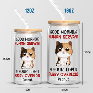 Good Morning Human Servant - Cat Personalized Custom Glass Cup, Iced Coffee Cup - Gift For Pet Owners, Pet Lovers