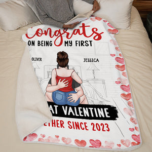 Congrats On Being My First Repeat Valentine - Couple Personalized Custom Blanket - Gift For Husband Wife, Anniversary