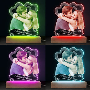 Custom Photo Love You Forever - Couple Personalized Custom Shaped 3D LED Light - Upload Photo Gift For Husband Wife, Anniversary