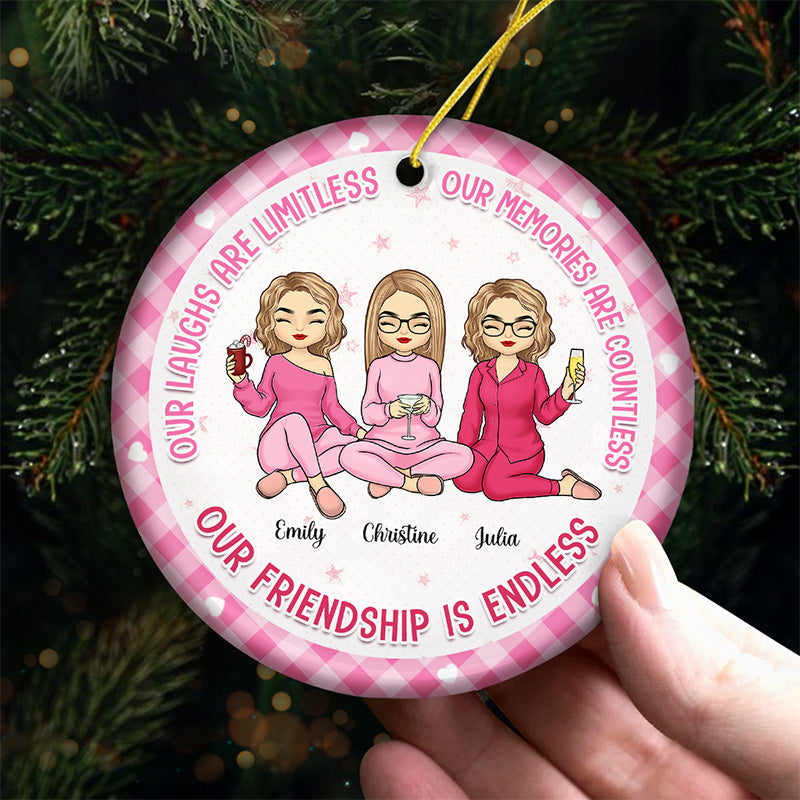 I Wear Pink For My Bestie - Bestie Personalized Custom Ornament - Ceramic Round Shaped - Christmas Gift For Best Friends, BFF, Sisters