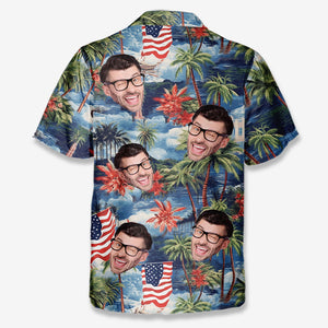 Custom Photo My American Spirit - Family Personalized Custom Unisex Patriotic Tropical Hawaiian Aloha Shirt - Independence Day, 4th Of July, Summer Vacation Gift, Gift For Family Members, Pet Owners, Pet Lovers