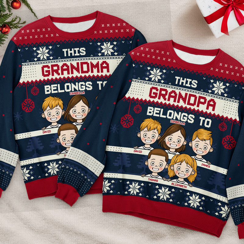 This Grandma Belongs To Black Style - Family Personalized Custom Ugly Sweatshirt - Unisex Wool Jumper - New Arrival Christmas Gift For Grandma, Grandparents