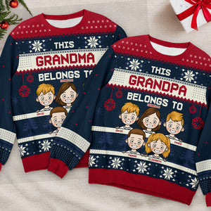 This Grandma Belongs To Black Style - Family Personalized Custom Ugly Sweatshirt - Unisex Wool Jumper - New Arrival Christmas Gift For Grandma, Grandparents