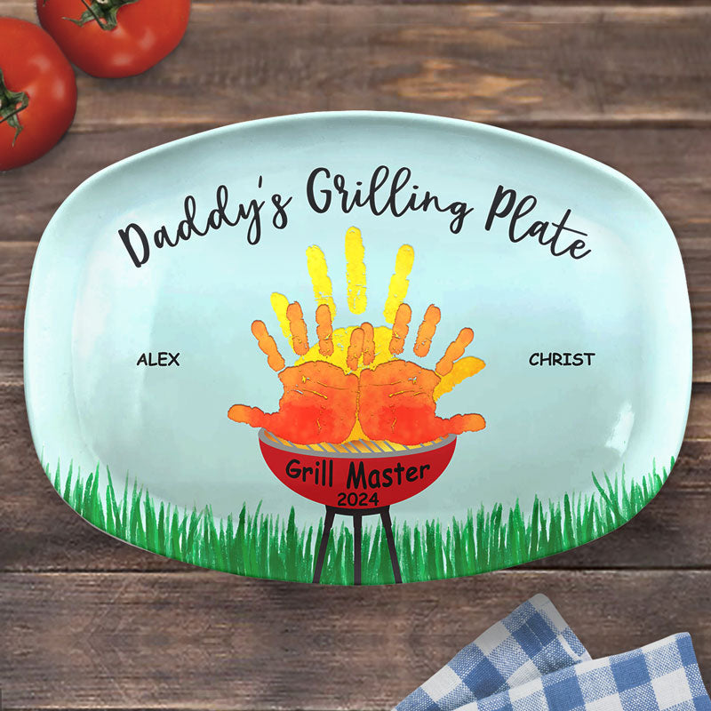 Custom Photo Serving Up Love, One BBQ At A Time - Family Personalized Custom Platter - Father's Day, Gift For Dad, Grandpa
