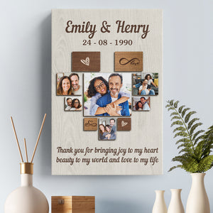 Custom Photo Thanks For Bringing Joy To My Heart - Couple Personalized Custom Vertical Canvas - Gift For Husband Wife, Anniversary