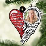 Half Of My Heart Is In Heaven With My Angel - Personalized Custom Heart Shaped Wood Christmas Ornament