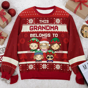 This Grandma Belongs To These Kids - Family Personalized Custom Ugly Sweatshirt - Unisex Wool Jumper - Christmas Gift For Grandma, Grandpa