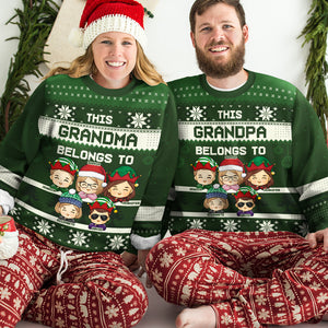 This Grandma Belongs To These Kids - Family Personalized Custom Ugly Sweatshirt - Unisex Wool Jumper - Christmas Gift For Grandma, Grandpa
