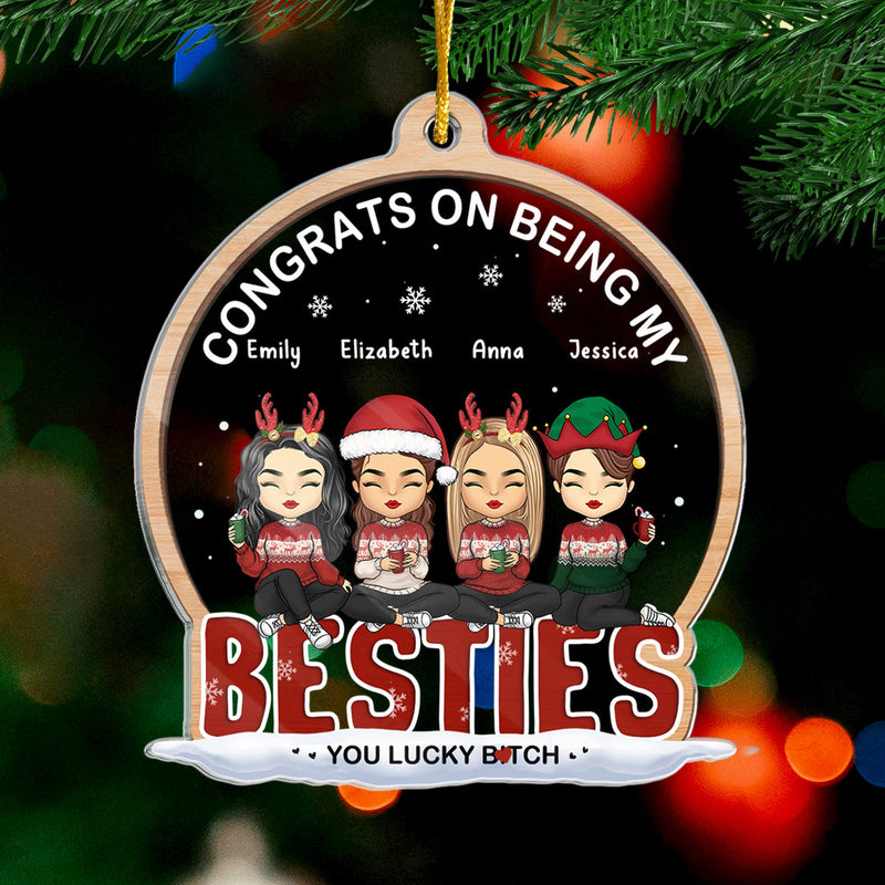 Life Is Happier With You - Bestie Personalized Custom Ornament - Acrylic Custom Shaped - Christmas Gift For Best Friends, BFF, Sisters