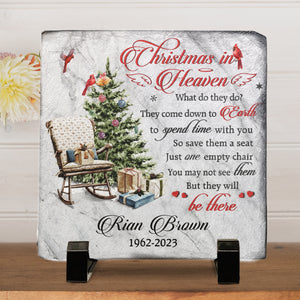 Christmas In Heaven, One Empty Chair - Memorial Personalized Custom Square Shaped Memorial Stone - Sympathy Gift For Family Members