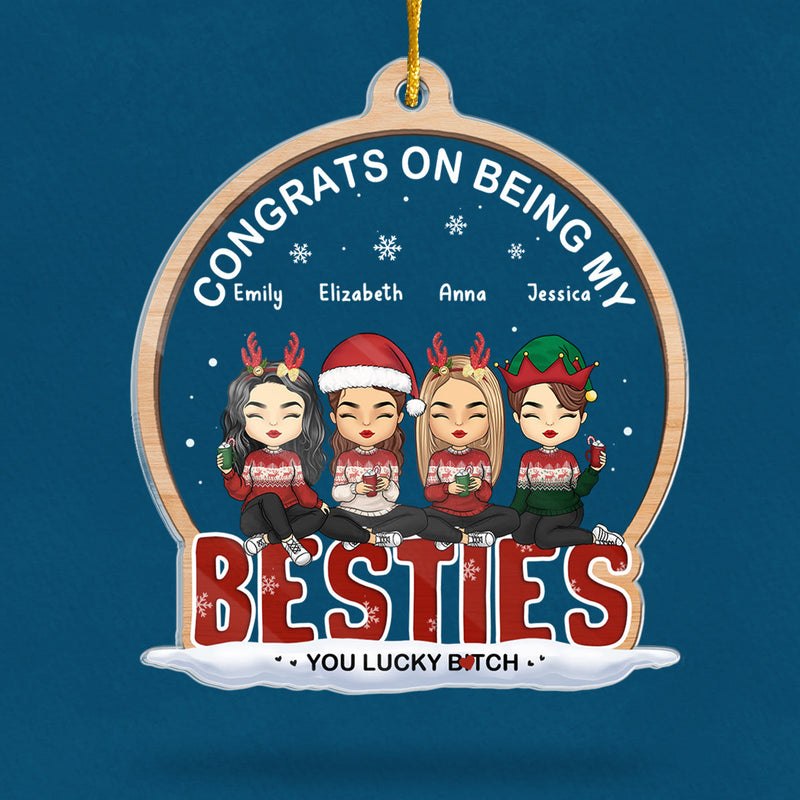 Life Is Happier With You - Bestie Personalized Custom Ornament - Acrylic Custom Shaped - Christmas Gift For Best Friends, BFF, Sisters