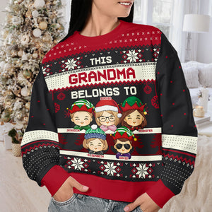 This Grandma Belongs To These Kids - Family Personalized Custom Ugly Sweatshirt - Unisex Wool Jumper - Christmas Gift For Grandma, Grandpa