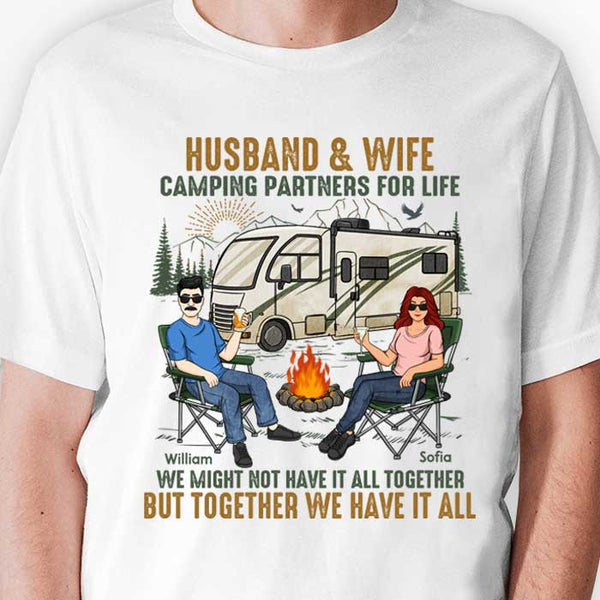 Husband And Wife Camping Partners For Life - Personalized Enamel