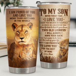 When Life Tries To Knock You Down This Old Lioness Will Always Have Your Back - Tumbler - To My Son, Gift For Son, Son Gift From Mom, Birthday Gift For Son