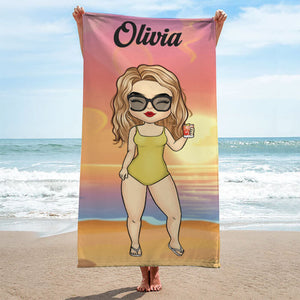 60"x30" Chibi Lady Personalized Beach Towels for Adults Sand Free Beach Towel Beach Accessories for Vacation Must Haves, Travel Towels, Beach Essentials for Women, Girls Beach Towel
