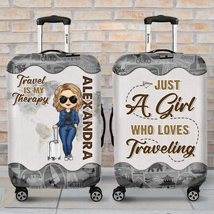 Travel Is My Therapy - Travel Personalized Custom Luggage Cover - Gift For Traveling Lovers