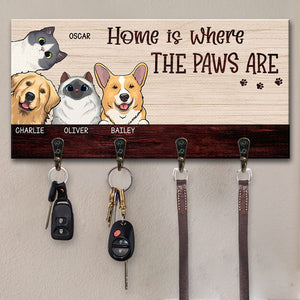 Home Is Where The Paws Are - Dog & Cat Personalized Custom Key Hanger, Key Holder - Gift For Pet Lovers, Pet Owners