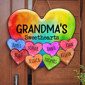Grandma's Sweethearts - Family Personalized Custom Shaped Home Decor Wood Sign - Mother's Day, House Warming Gift For Grandma