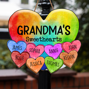 Grandma's Sweethearts - Family Personalized Custom Shaped Home Decor Wood Sign - Mother's Day, House Warming Gift For Grandma