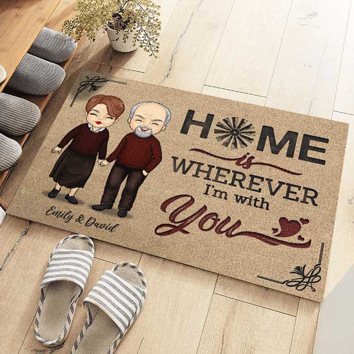 Home Is Wherever I’m With You - Couple Personalized Custom Decorative Mat - Gift For Husband Wife, Anniversary