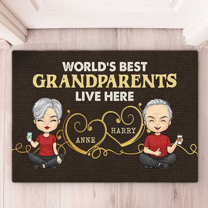 World’s Best Grandpa Grandma live here - Family Personalized Custom Decorative Mat - Gift For Grandparents