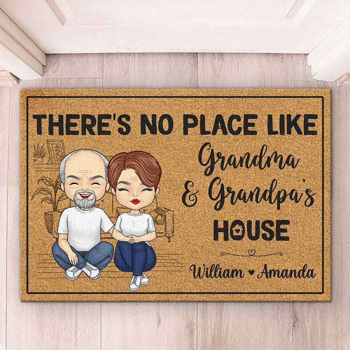 There's No Place Like Grandma & Grandpa's House - Family Personalized Custom Decorative Mat - Gift For Grandma, Grandpa