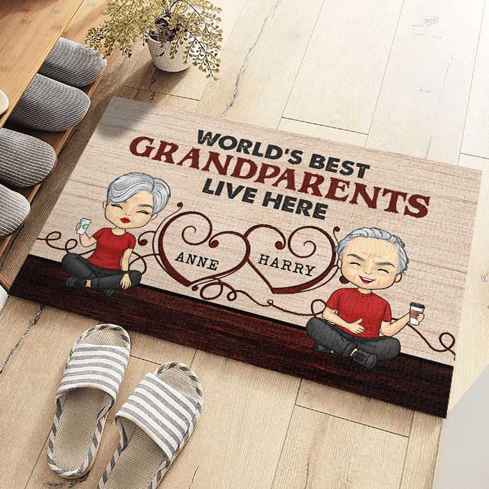 World’s Best Grandpa Grandma live here - Family Personalized Custom Decorative Mat - Gift For Grandparents