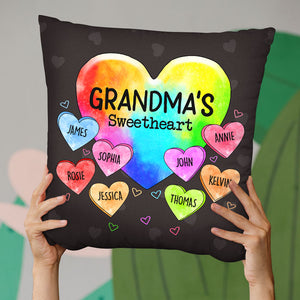 Grandma's So Into Her Sweethearts - Family Personalized Custom Pillow - Birthday Gift For Grandma